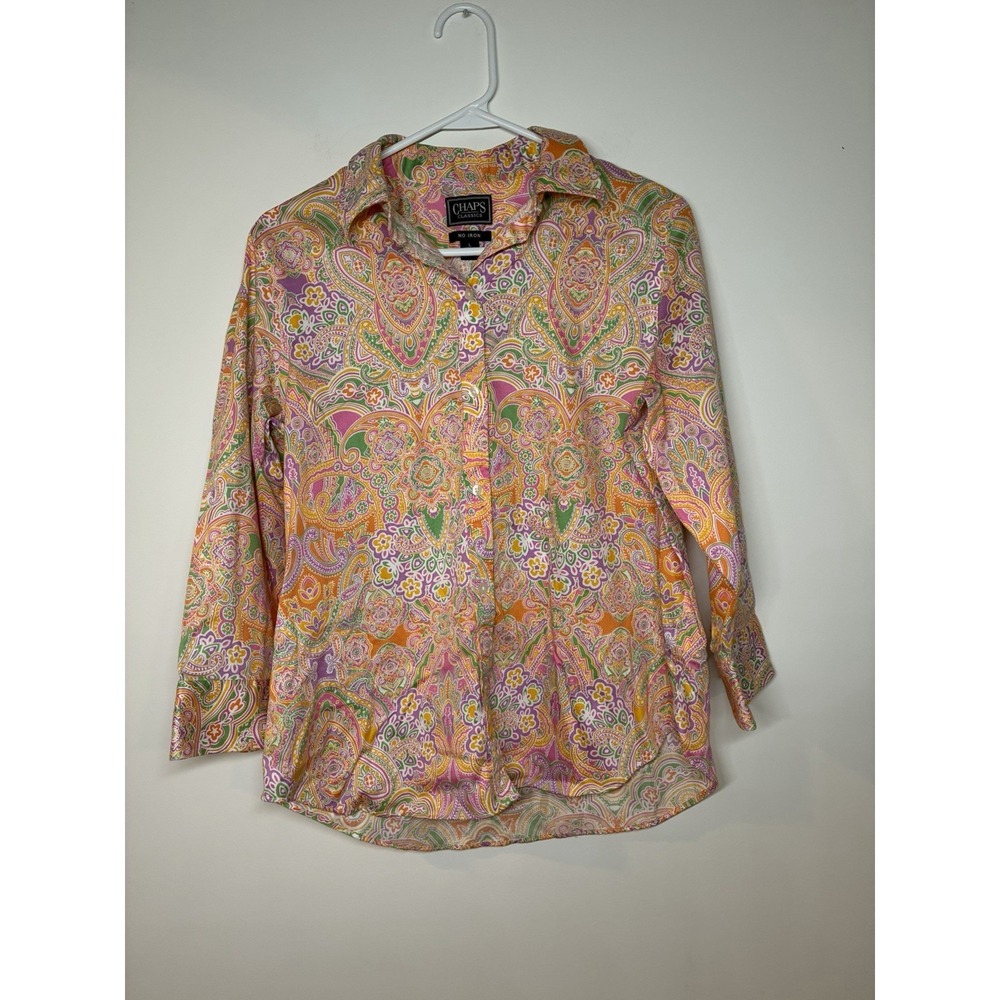 Chaps Classics No Iron Button Down vibrant Paisley Long Sleeve L Coastal